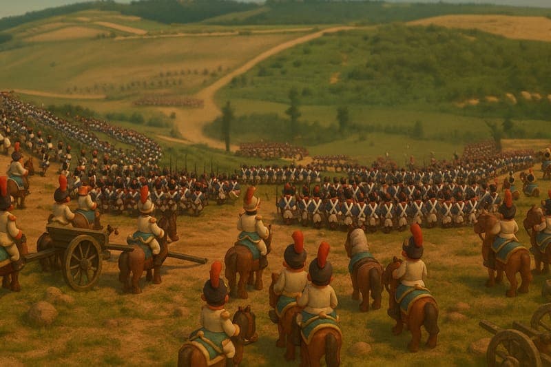 Marshal Grouchy's division of 33,000 troops departing from the main army to hunt for Prussians while the real threat approaches Waterloo - a critical tactical miscalculation