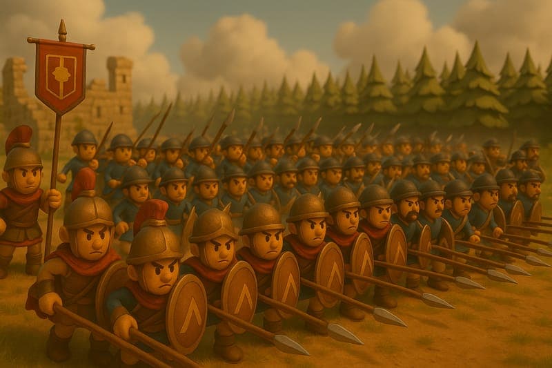 Massive enemy pikemen wall formation - thousands of soldiers with long spears and shields creating an impenetrable defensive wall stretching across the battlefield with concentrated defensive positioning